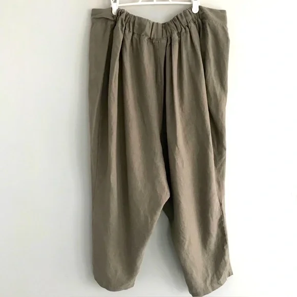 Linen Green and Brown Wide Leg Pants - Picture 12 of 16